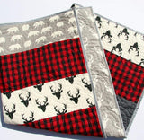Buffalo Plaid Quilt, Woodland Lumberjack Plaid Check, Deer Buck Bear Boy or Girl Blanket