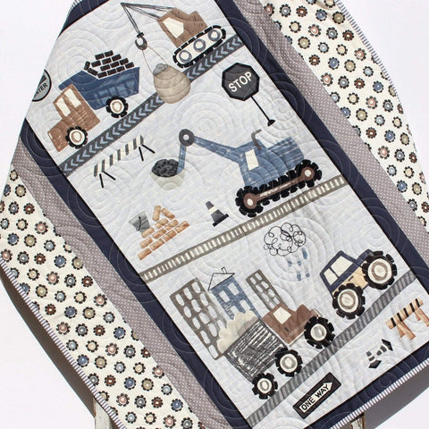 Kristin Blandford Designs Boy Quilts Construction Quilt Trucks Boy Baby Blanket Nursery Bedding Newborn Baby Shower Gifts for Him Vehicles Crane Dump Truck Tractor Handmade