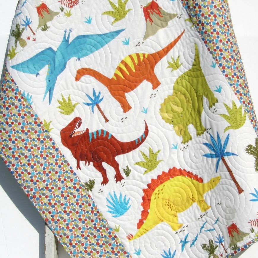 Dino Baby Quilt, Baby Blanket, Nursery Crib Bedding, Newborn Boy, Dino