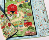 Kristin Blandford Designs Boy Quilts Farm Quilt Barnyard Animals Baby Blanket Boy or Girl Ranch Country Bedding Gender Neutral Pig Cow Horse Tractor Barn Dog Cat Newborn Gift