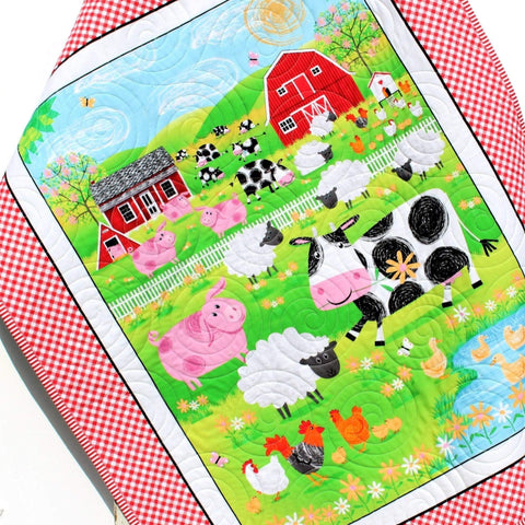 Kristin Blandford Designs Boy Quilts Farm Quilt Barnyard Animals Baby Blanket Boy or Girl Ranch Country Bedding Gender Neutral Pig Sheep Cow Horse Tractor Barn Barnyard Dog Gift