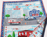 Kristin Blandford Designs Boy Quilts First Responders Handmade Baby Quilt Fire Truck Baby Blanket Police Nursery Bedding Rescue Ambulance Helicopter Safety Hero Boy or Girl