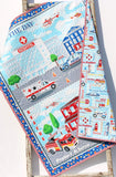 Kristin Blandford Designs Boy Quilts First Responders Handmade Baby Quilt Fire Truck Baby Blanket Police Nursery Bedding Rescue Ambulance Helicopter Safety Hero Boy or Girl