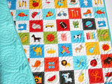 I Spy Quilt, Personalized Baby Gift, Patchwork Handmade Quilt, Boy Crib Blanket, Minky Nursery Bedding, Educational, Add Monogrammed Name