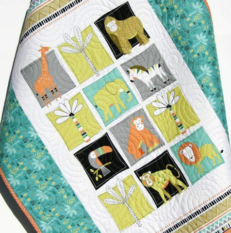 Jungle Quilt, Safari Animals, Baby Nursery Bedding, Crib Cot Blanket Elephant Decor, Zebra Lion Giraffe, Boy Girl Newborn Shower Gift Unisex