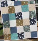 Kristin Blandford Designs Boy Quilts LAST ONES Rustic Baby Bedding, Aztec Baby Quilt, Tribal Nursery, Feather Crib Quilt, Brown Tan Green Navy Blue, Patchwork, Toddler Quilt, Decor