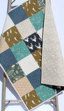 Kristin Blandford Designs Boy Quilts LAST ONES Rustic Baby Bedding, Aztec Baby Quilt, Tribal Nursery, Feather Crib Quilt, Brown Tan Green Navy Blue, Patchwork, Toddler Quilt, Decor