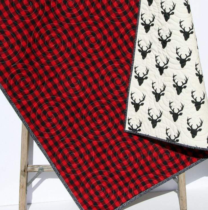 Lumberjack Plaid Quilt, Woodland Buffalo Plaid Check, Deer Buck Bear Boy or Girl Blanket