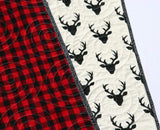 Lumberjack Plaid Quilt, Woodland Buffalo Plaid Check, Deer Buck Bear Boy or Girl Blanket