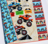 Kristin Blandford Designs Boy Quilts Monster Truck Quilt, Boy Baby Blanket, Nursery Bedding, Newborn Baby Shower Gifts, Handmade Personalized with Name Race Smash Crash for Sale