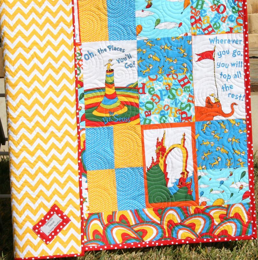 Oh the Places You'll Go Dr Seuss Baby Quilt, Nursery Bedding, Baby Blanket