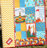 Oh the Places You'll Go Dr Seuss Baby Quilt, Nursery Bedding, Baby Blanket