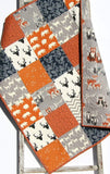 Orange Navy Quilt, Baby Boy Toddler Bedding Crib Blanket, Woodland Animals