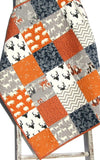 Orange Navy Quilt, Baby Boy Toddler Bedding Crib Blanket, Woodland Animals