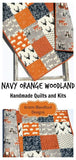 Orange Navy Quilt, Baby Boy Toddler Bedding Crib Blanket, Woodland Animals