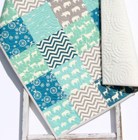 Organic Baby Boy Quilt Buck Bedding Deer Crib Blanket Woodlands Nur