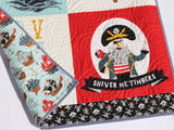 Kristin Blandford Designs Boy Quilts Pirate Quilt Boy Baby Blanket Nautical Ahoy Mate Ships Ocean Nursery Bedding Newborn Baby Shower Gifts Handmade Personalized Name for Sale