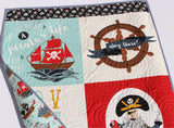 Kristin Blandford Designs Boy Quilts Pirate Quilt Boy Baby Blanket Nautical Ahoy Mate Ships Ocean Nursery Bedding Newborn Baby Shower Gifts Handmade Personalized Name for Sale