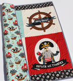 Kristin Blandford Designs Boy Quilts Pirate Quilt Boy Baby Blanket Nautical Ahoy Mate Ships Ocean Nursery Bedding Newborn Baby Shower Gifts Handmade Personalized Name for Sale