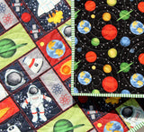 Kristin Blandford Designs Boy Quilts Planets Quilt, Space Crib Bedding, Solar System Quilt, Science Nursery Decor, Astronomy Blanket for Baby, Cot, Navy Blue, Moon Rocket Boys