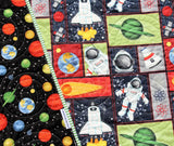 Kristin Blandford Designs Boy Quilts Planets Quilt, Space Crib Bedding, Solar System Quilt, Science Nursery Decor, Astronomy Blanket for Baby, Cot, Navy Blue, Moon Rocket Boys