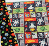 Kristin Blandford Designs Boy Quilts Planets Quilt, Space Crib Bedding, Solar System Quilt, Science Nursery Decor, Astronomy Blanket for Baby, Cot, Navy Blue, Moon Rocket Boys