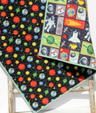 Kristin Blandford Designs Boy Quilts Planets Quilt, Space Crib Bedding, Solar System Quilt, Science Nursery Decor, Astronomy Blanket for Baby, Cot, Navy Blue, Moon Rocket Boys