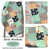 Rustic Baby Quilt, Nursery Bedding, Buck Deer Forest Animals, Personalize Monogram