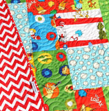 SALE Dr Seuss Quilt, Bright Baby Boy or Girl, Nursery Bedding, Kids Child Youth Blanket, Crib Cot