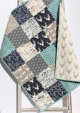 Kristin Blandford Designs Boy Quilts Teepee Deer Boy Quilt, Blue Woodland Bedding Baby and Toddler