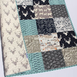 Kristin Blandford Designs Boy Quilts Teepee Deer Boy Quilt, Blue Woodland Bedding Baby and Toddler