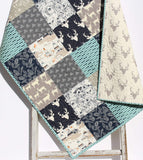 Kristin Blandford Designs Boy Quilts Teepee Deer Boy Quilt, Blue Woodland Bedding Baby and Toddler