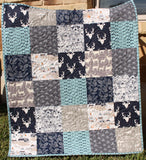 Kristin Blandford Designs Boy Quilts Teepee Deer Boy Quilt, Blue Woodland Bedding Baby and Toddler