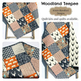 Teepee Deer Boy Quilt, Brown Tan Blue Woodland Crib Bedding Toddler