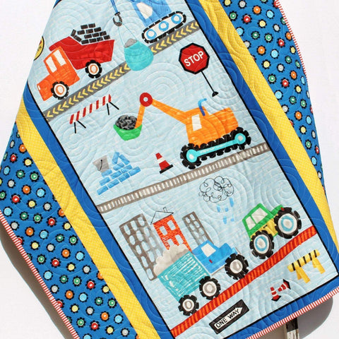 Kristin Blandford Designs Boy Quilts Trucks Quilt Construction Boy Baby Blanket Nursery Bedding Newborn Baby Shower Gifts for Him Vehicles Crane Dump Truck Tractor Handmade