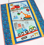 Kristin Blandford Designs Boy Quilts Trucks Quilt Construction Boy Baby Blanket Nursery Bedding Newborn Baby Shower Gifts for Him Vehicles Crane Dump Truck Tractor Handmade