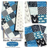 Woodland Boy Quilt, Navy Blue Nursery Bedding, Arrows Deer Buck Aztec
