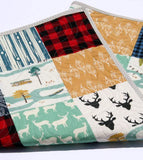 Woodland Quilt, Buffalo Plaid, Woodland Boy Plaid Check Nursery, Deer Buck Baby Blanket, Boy Bedding