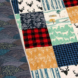 Kristin Blandford Designs Boy Quilts Woodland Quilt, Buffalo Plaid, Woodland Boy Plaid Check Nursery, Deer Buck Baby Blanket, Boy Bedding