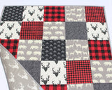 Kristin Blandford Designs Buffalo Plaid Quilt Baby Lumberjack Check Blanket, Red Black Grey Gray Handmade Gift for Newborn Personalize Monogram Initial Name Birthdate