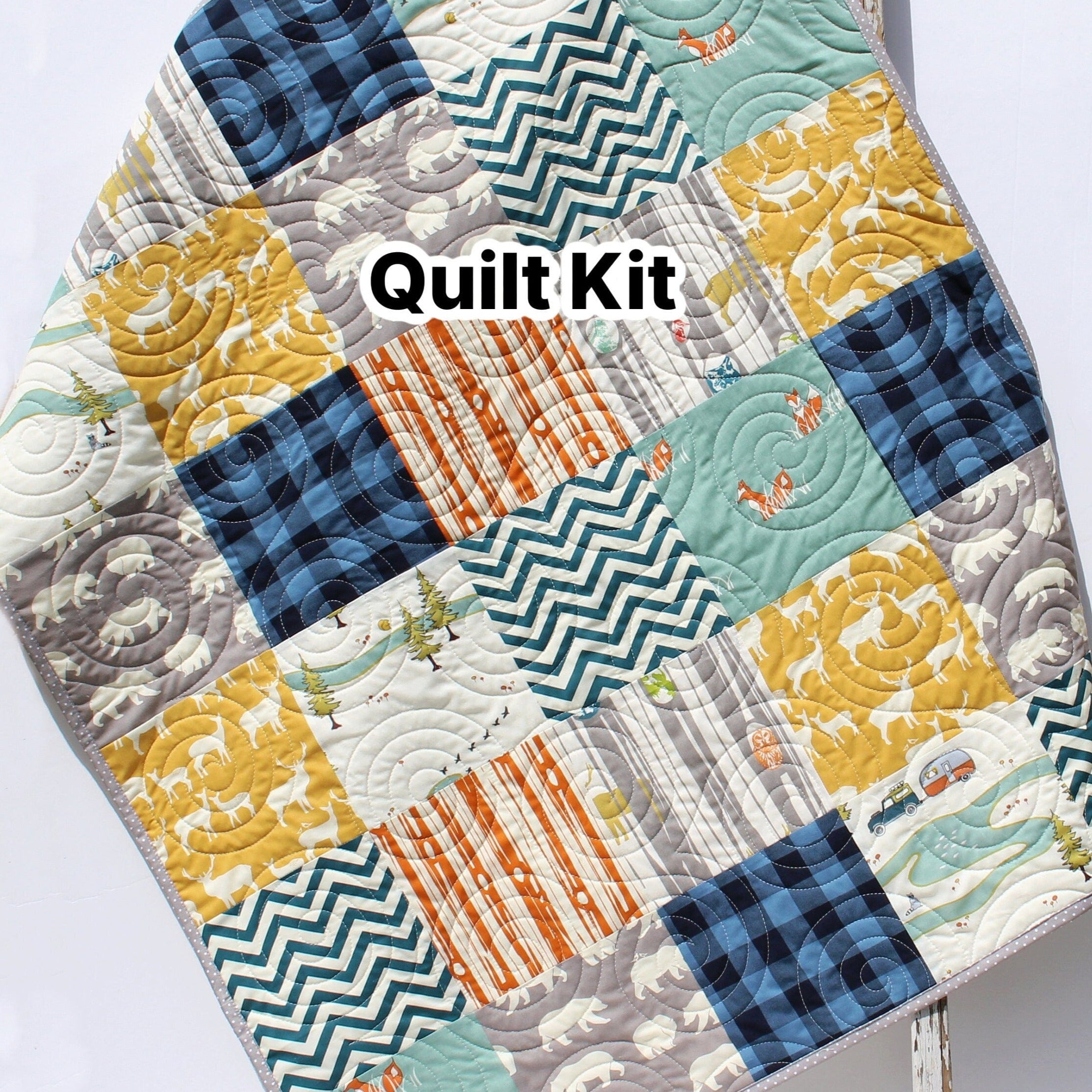 Camp Sur Patchwork Quilt Kit in Baby Throw and Twin Sizes Nursery Crib Blanket DIY Do It Yourself Project Forest Woodland Organic Fabrics Baby Kit 38x