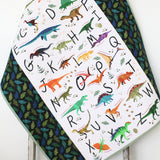 Kristin Blandford Designs Dino Baby Quilt, Alphabet Baby Blanket Nursery Crib Bedding Newborn Boy Dinosaurs Modern Nursery Bedding T-Rex Personalized Name Letters ABC