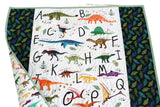 Kristin Blandford Designs Dino Baby Quilt, Alphabet Baby Blanket Nursery Crib Bedding Newborn Boy Dinosaurs Modern Nursery Bedding T-Rex Personalized Name Letters ABC