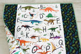 Kristin Blandford Designs Dino Baby Quilt, Alphabet Baby Blanket Nursery Crib Bedding Newborn Boy Dinosaurs Modern Nursery Bedding T-Rex Personalized Name Letters ABC