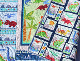 Kristin Blandford Designs Dino Baby Quilt, Dinosaur Baby Blanket, Nursery Crib Bedding, Newborn Boy