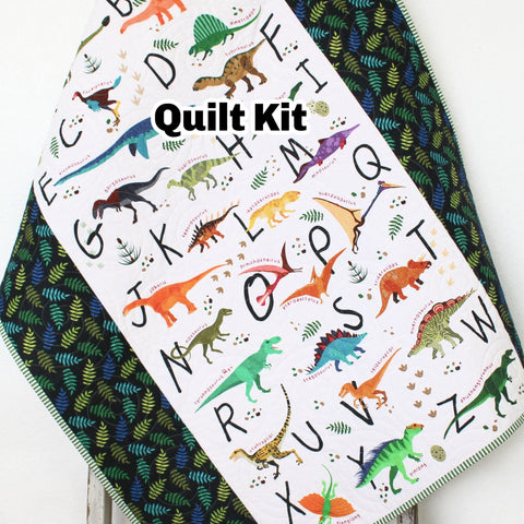 Kristin Blandford Designs Dino Quilt Kit, Dinosaur Panel Quick Easy Fun Beginner Project Fabrics, Baby Boy Child Kid, Crib Quilt Dino Blue Brown Sewing Patterns Sale