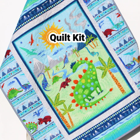 Kristin Blandford Designs Dinosaur Quilt Kit, Dino Panel, Quick Easy Fun, Beginner Project Fabrics, Baby Boy Child Kid, Crib Quilt Green Blue Navy Sewing Pattern Sale