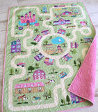 Kristin Blandford Designs Dreamland Girls Playmat Quilt Kit Panel Baby Blanket Project Toddler Size Minky Backing Roadways Play Mat Toy Activity Imagination Adventure
