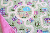 Kristin Blandford Designs Dreamland Girls Playmat Quilt Kit Panel Baby Blanket Project Toddler Size Minky Backing Roadways Play Mat Toy Activity Imagination Adventure