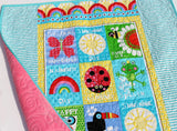 Kristin Blandford Designs Girl Minky Baby Quilt, Ladybug Nursery Bedding, Handmade Blanket, Newborn Girl Gift, Animals Owls Rainbow, Blue Pink Red, Baby Shower Butterfly